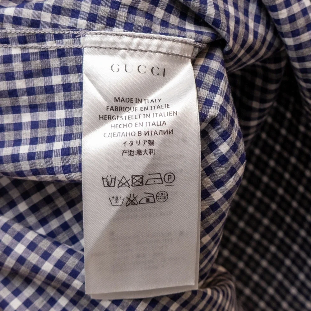 Gucci Men's Slim Fit Gingham Check Dress Shirt Tom Ford Era Blue White Size 42/L